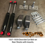 Chevrolet car bolt-on rear shocks with mounts. 1937-1939 - Hot Spot Fab