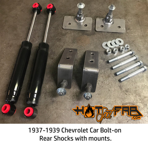 Chevrolet car bolt-on rear shocks with mounts. 1937-1939 - Hot Spot Fab